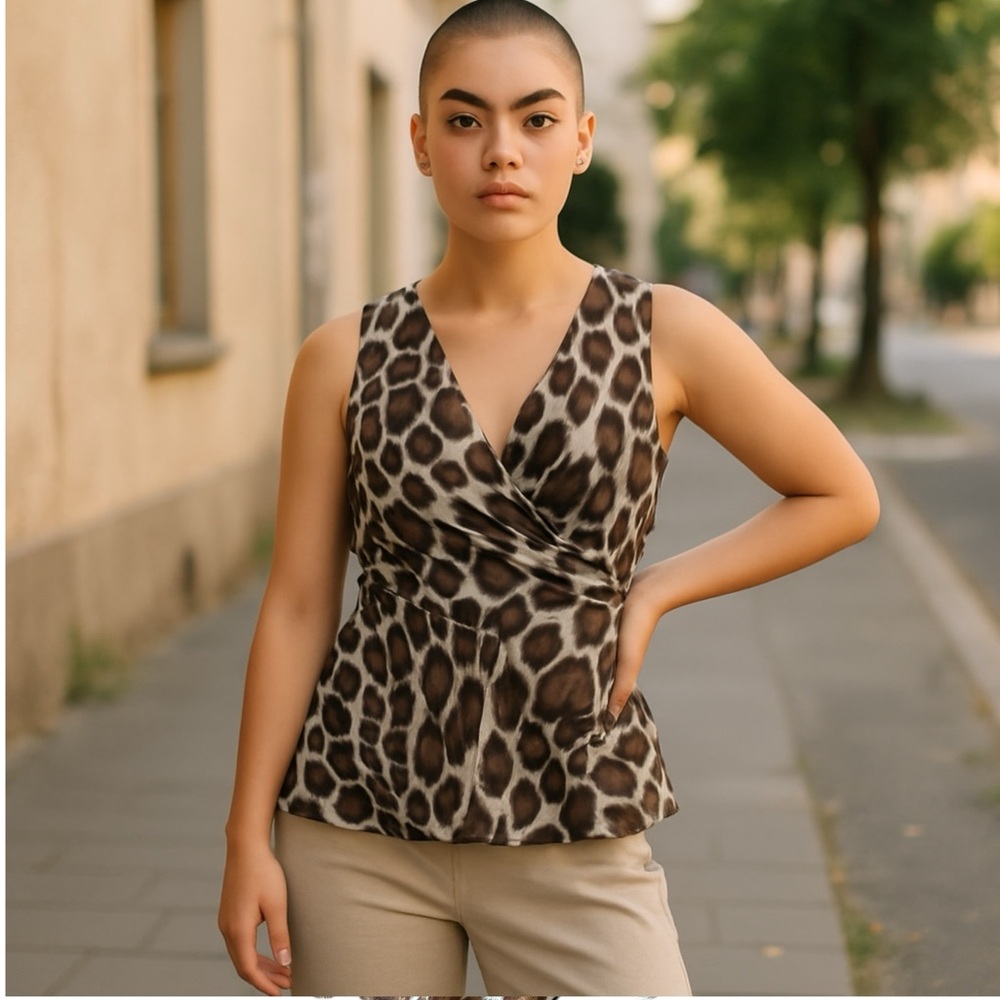 #63 INC 100% Silk Brown Leopard Print Top Size 8